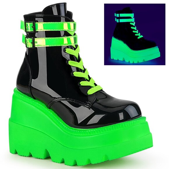 Demonia Shoes - Demonia Shaker-52 UV Reflective Rave Platform Boots